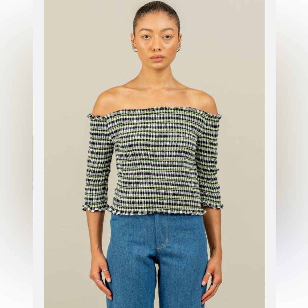 TOIT VOLANT Konet Top Off-Shoulder Black and White Striped Top. Size XS /S